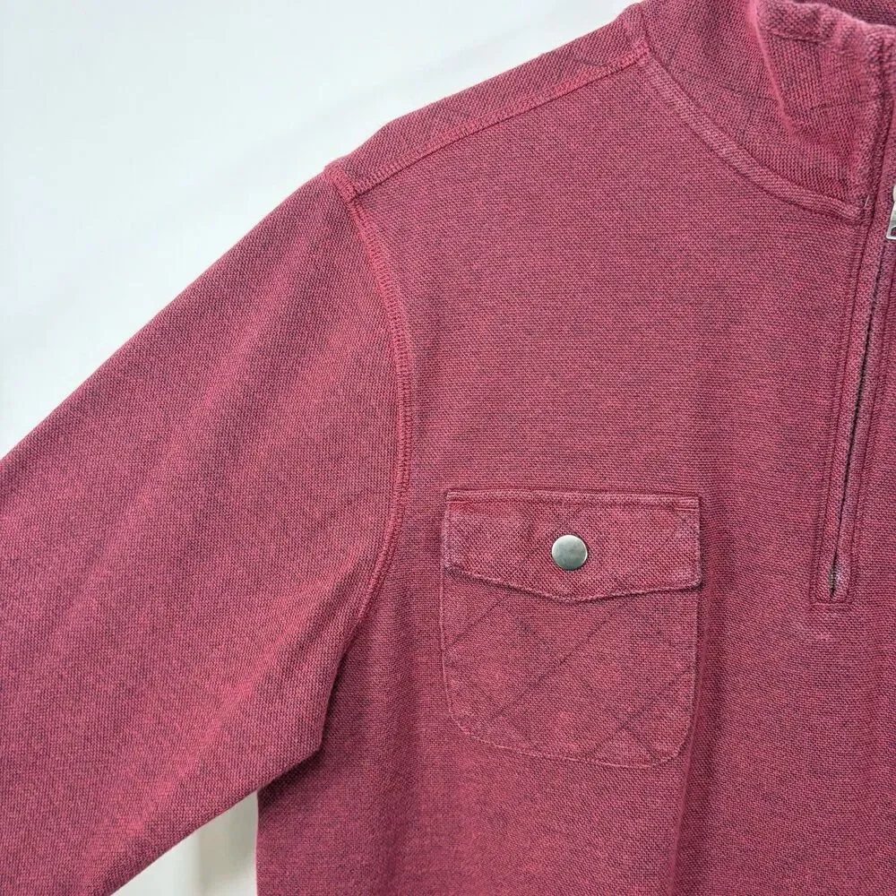 Banana Republic 1/4 Zip Pullover Sweater Mens Medium Red Snap Pockets Preppy